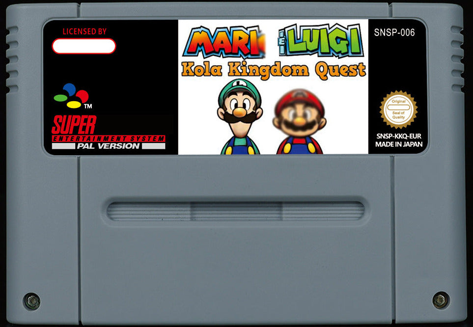 Mario & Luigi: Kola Kingdom Quest – 74-Level SMW Hack, HDMA Gradients, Layer 3 by Gamma V, PAL | Custom SNES Cartridge