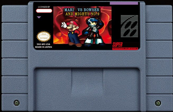 Mario vs. Bowser and Mighty No. 9 – 80-Exit SMW Crossover, Mega Man, Sonic & Digimon, NTSC | Custom SNES Cartridge