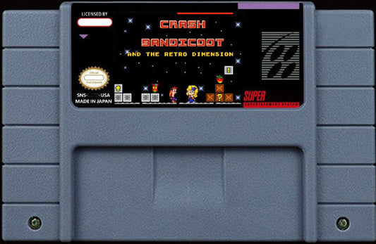 Crash Bandicoot and the Retro Dimension – 86-Level SMW Crash Crossover, Spin Attack & Aku-Aku Power-Ups | Custom SNES Cartridge NTSC