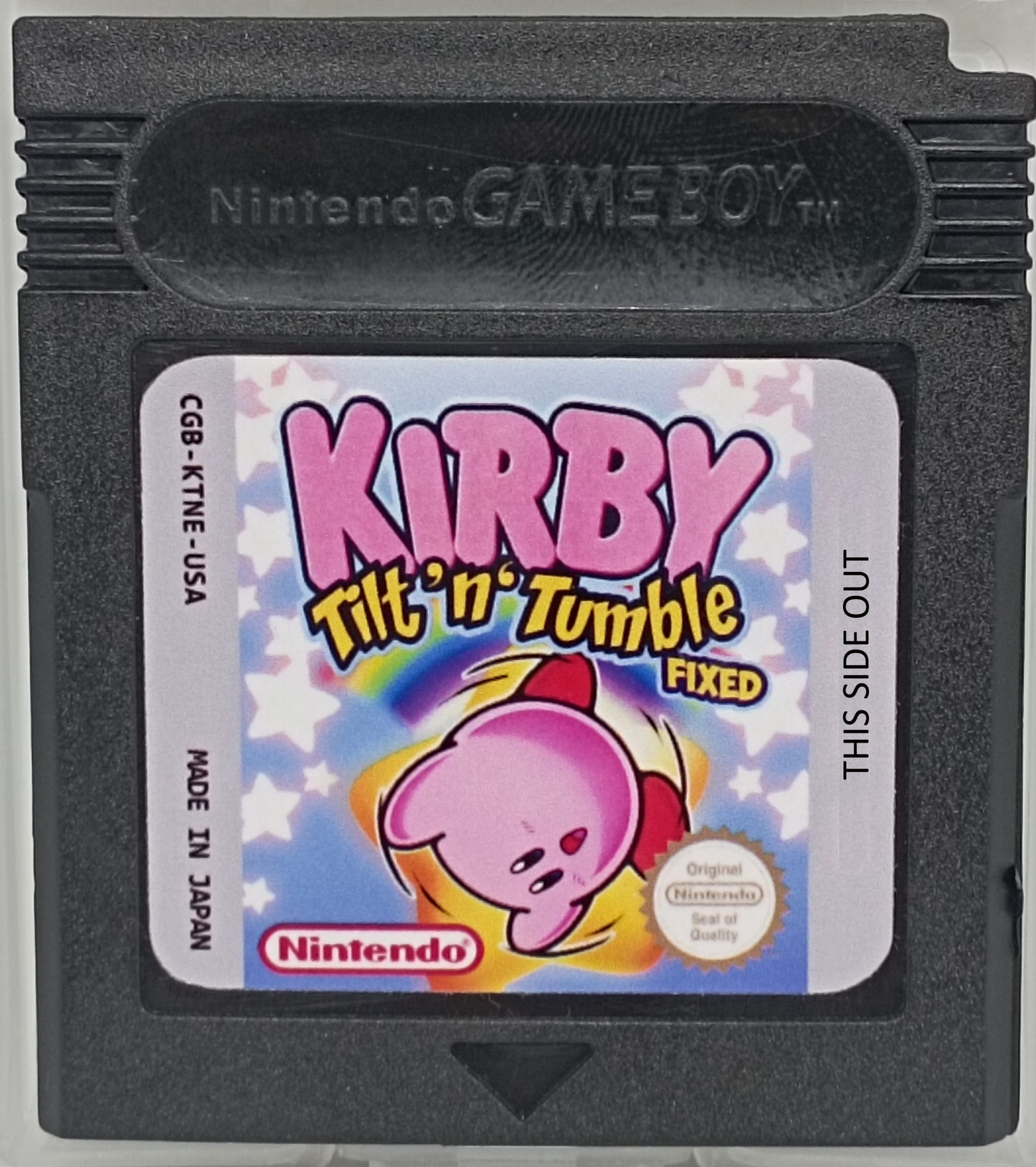 Kirby Tilt 'n' Tumble with D-Pad controls on real GBC hardware! Tilt sensor remapped by infinest — all 8 worlds & 32 levels playable without special hardware. Custom cartridge, plug and play!